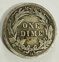1914 D Barber Dime Very Good 90% Silver US Type Coin Collectible # BD 1914-D VG