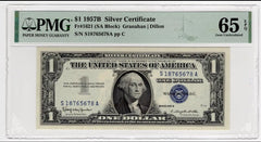 US Silver Certificate 1957B $1 NOTE Fr#1621 (SA Block) PMG 65 EPQ GEM UNC