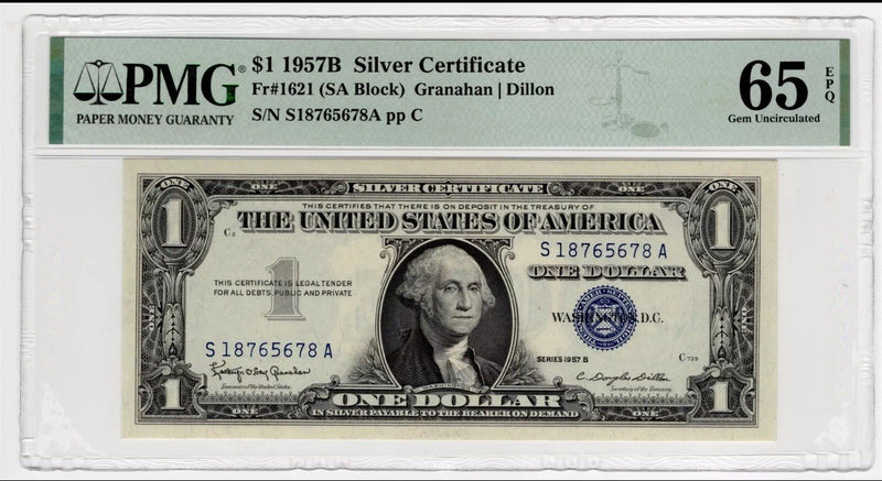US Silver Certificate 1957B $1 NOTE Fr#1621 (SA Block) PMG 65 EPQ GEM UNC