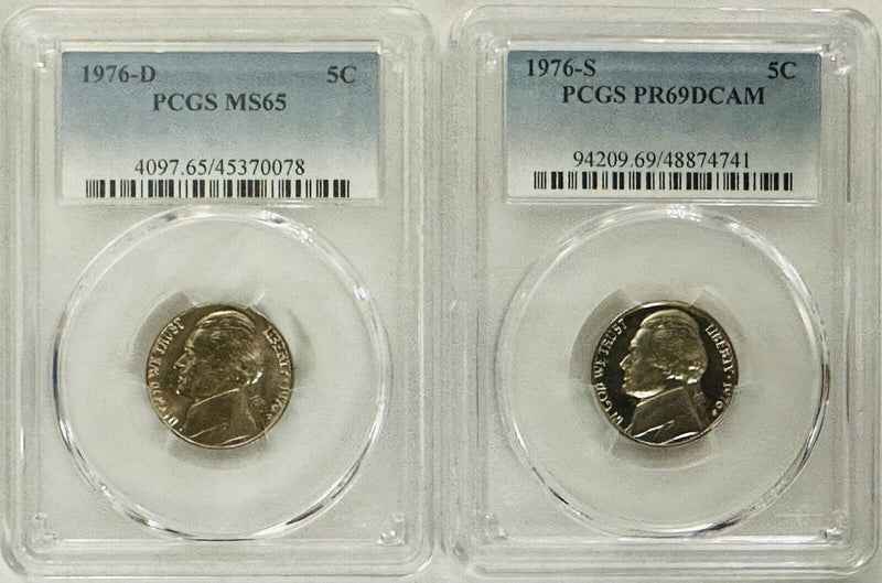 Lot Of 2 Jefferson Nickel 1976 D&S PCGS PR69 & MS65 As Pictured # OA 28