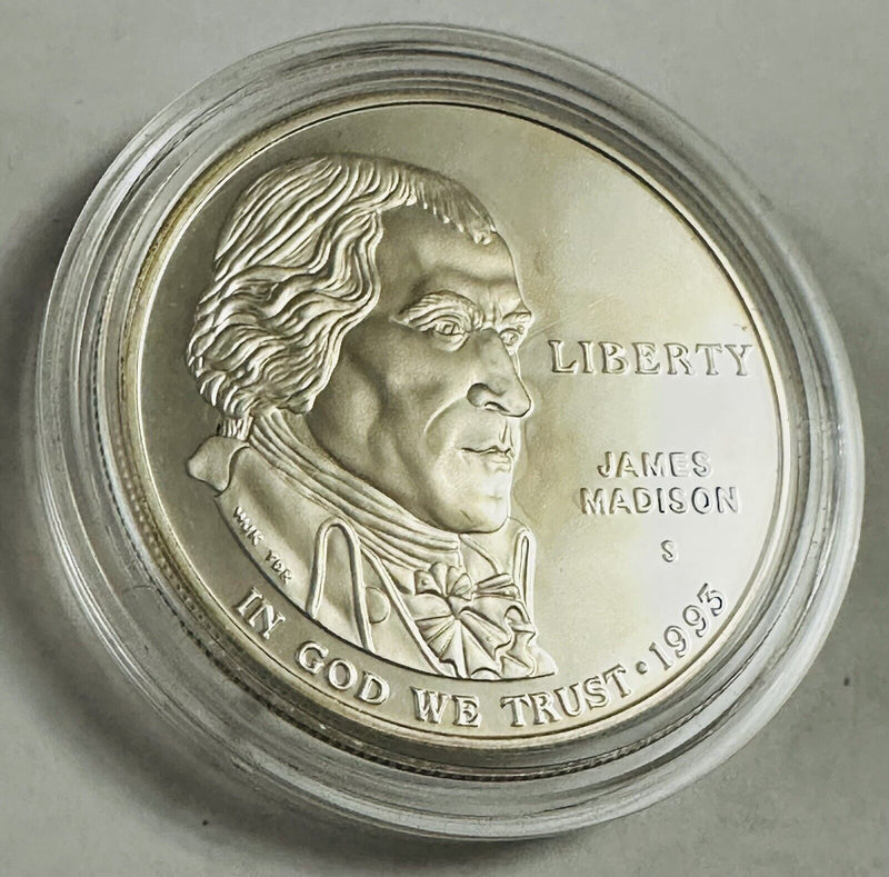 1993 United States James Madison 90% Silver Dollar Commemorative Coin in Capsule