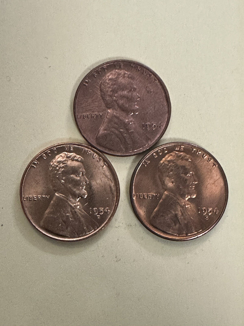 1954-P 1954-D 1954-S LINCOLN WHEAT CENT SET - CHOICE/GEM BU!!! #3-0883 Free Ship