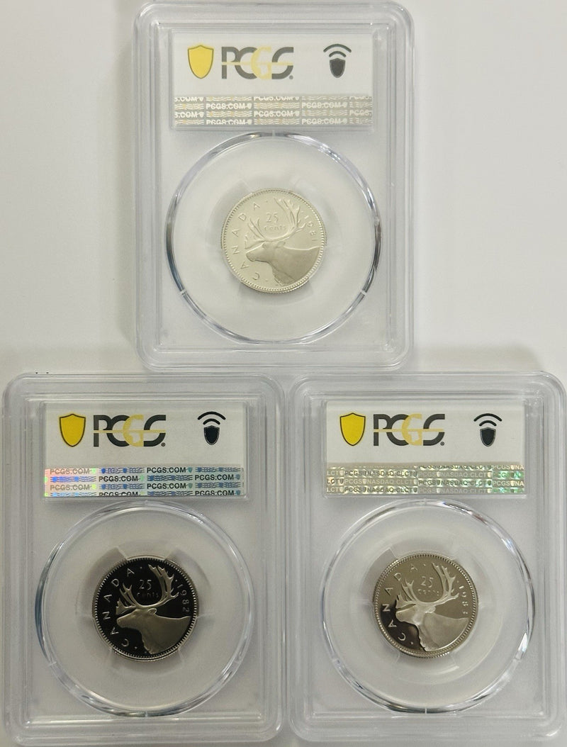 50% Off Lot Of 3 Year Run Canadian Quarters (1981-1983) PCGS PR69DCAM # OA 151