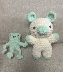 Handmade Crochet Moo Cow  Cute Stuffed Animal 9” W/ Free Frog ( Great Gift).