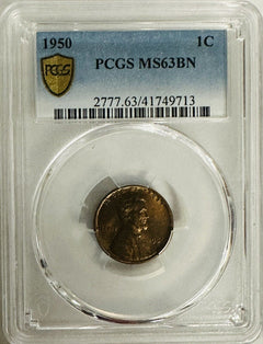 1950 Lincoln Wheat Cent PCGS MS63BN (No Brown Available On eBay) Gold Shield #55