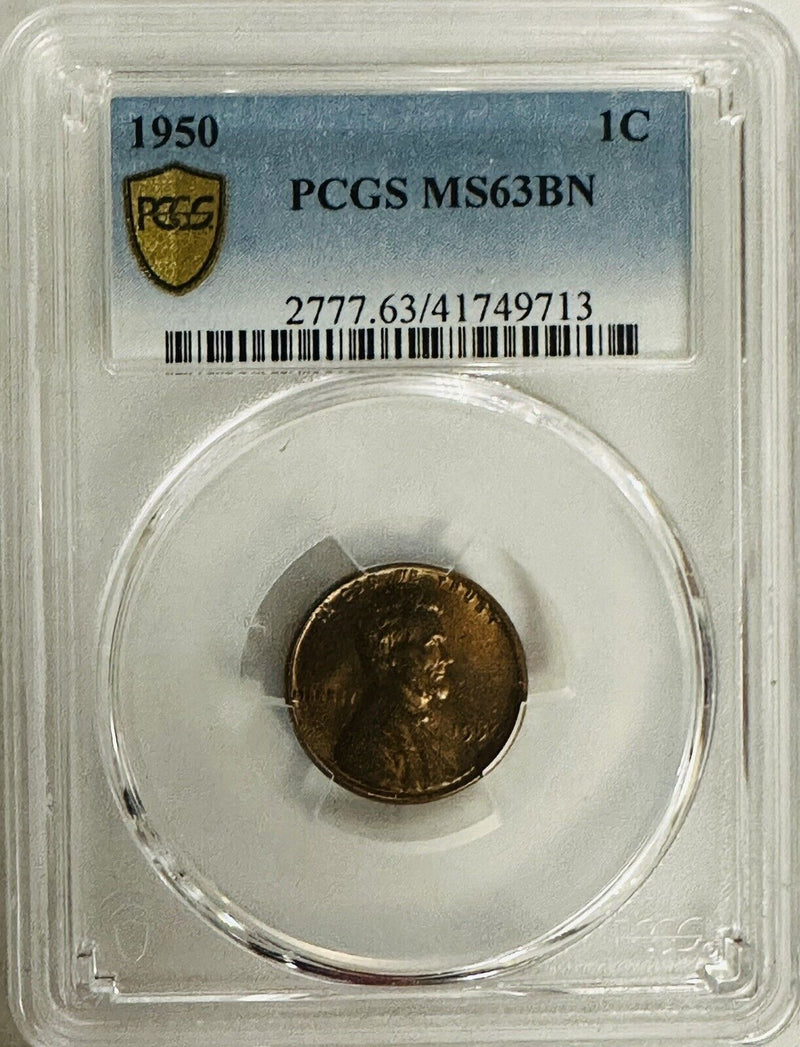 1950 Lincoln Wheat Cent PCGS MS63BN (No Brown Available On eBay) Gold Shield #55
