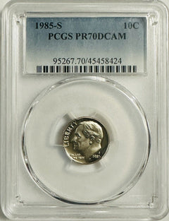 1985 S 10C Roosevelt Dime Proof PCGS GRADED PERFECT PR70DCAM. (Guide Price $20)2