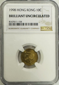 1998 Hong Kong 10C NGC BRILLIANT UNCIRCULATED  As Shown # OA 180 (low Price)
