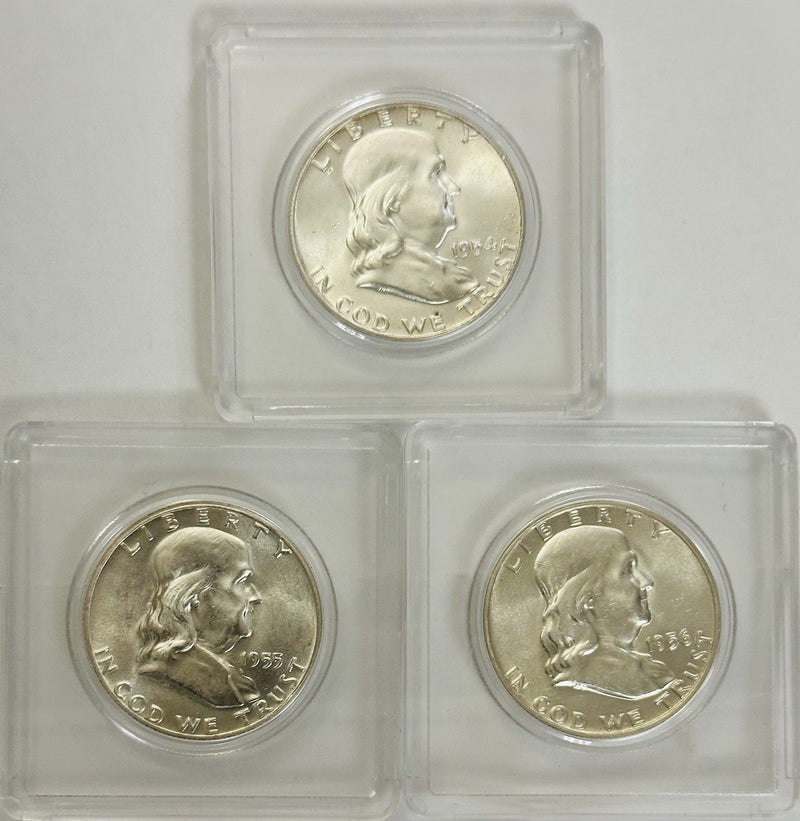 Lot Of 3 Year Run (1954-1956) Franklin Half Dollar BU As Shown # FHD(54-56)BU