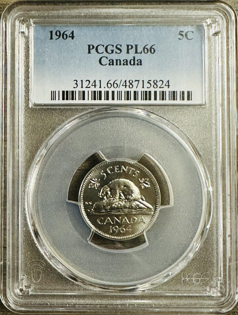 1964 Canada Five Cents PCGS PL-66 # Canada 1964 PL66 #02