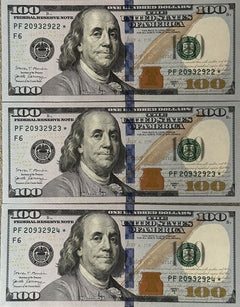 Lot of 3x $100 Bills All 3 Star Notes WITH SEQUENTIAL NUMBERS (Hard Find Low Pr)