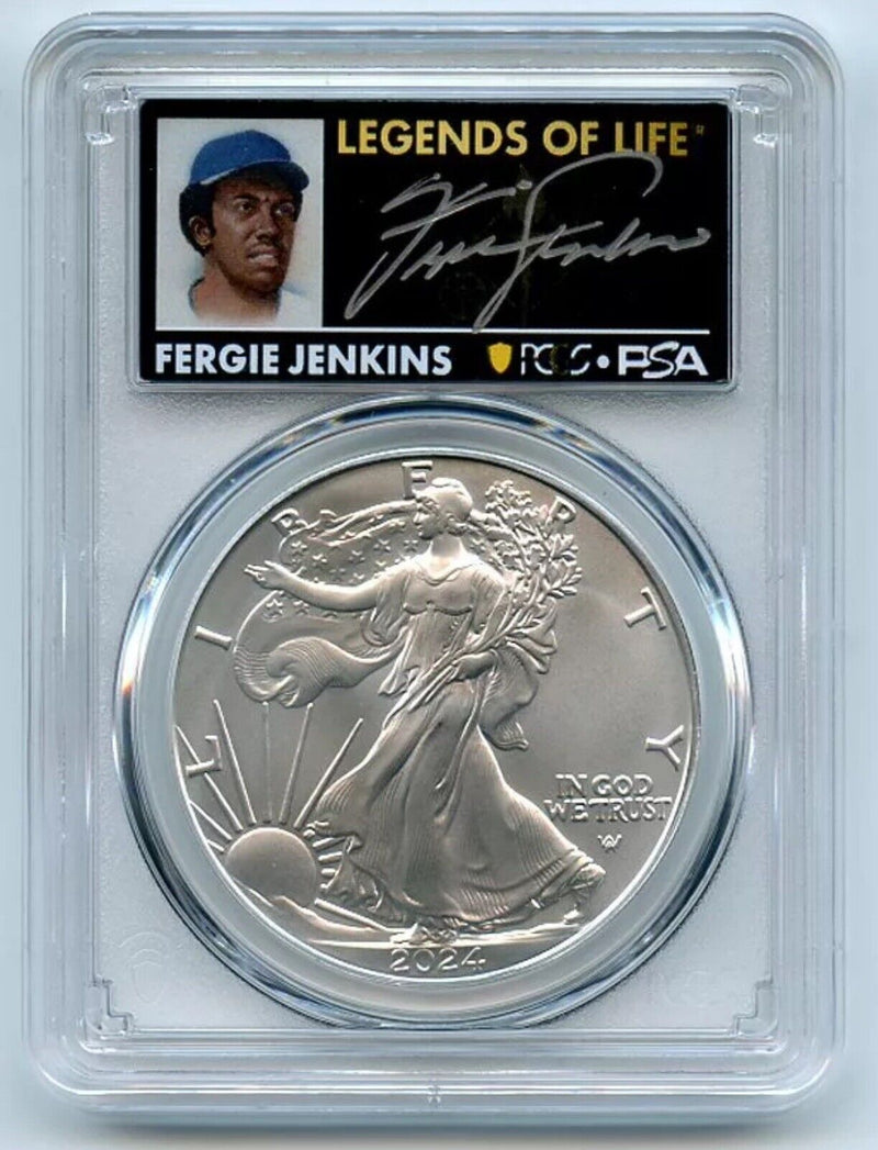 2024 $1 American Silver Eagle 1oz PCGS MS70 FS Legends of Life Fergie Jenkins