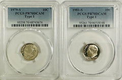 Lot Of 2 Perfect PR70DCAM (1979 & 1981) Type1 Dimes As Pictured #(79,81 Type1)#2