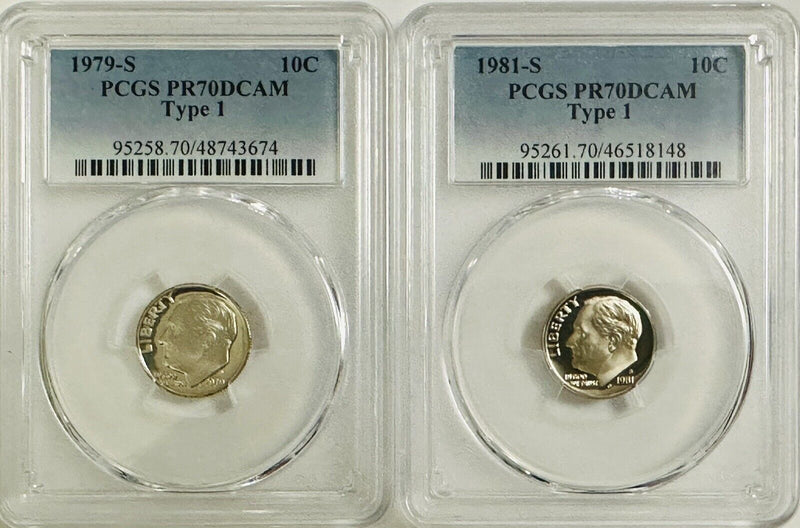 Lot Of 2 Perfect PR70DCAM (1979 & 1981) Type1 Dimes As Pictured #(79,81 Type1)#2