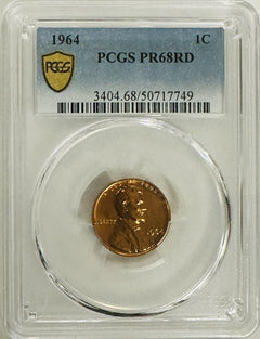 1964  LINCOLN MEMORIAL CENT RARE GOLD SHIELD LABEL  PCGS PR68RD # LMC 1964 #02