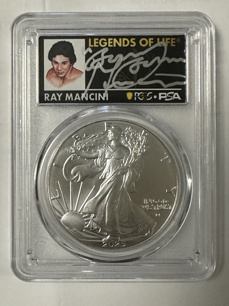 2025 $1 American Silver Eagle 1oz PCGS PSA MS70 FDOI Legends of Life Ray Mancini