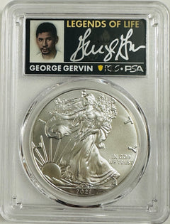2021 (P) $1 Silver Eagle Emergency T1 PCGS MS70 FS Legends of Life George Gervin
