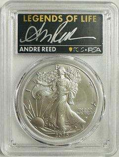 2025 $1 SILVER EAGLE PCGS MS70 FIRST STRIKE LEGENDS OF LIFE Andre Reed SIGNED