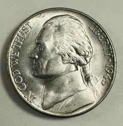 1945 S Jefferson War Nickel 5c Us Coin 35% Silver BU San Francisco Mint # JWN #1