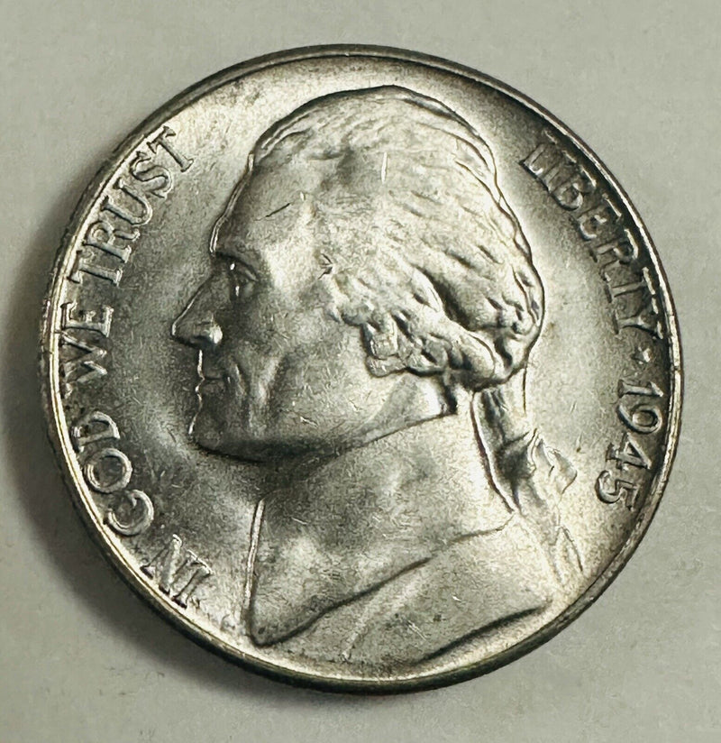 1945 S Jefferson War Nickel 5c Us Coin 35% Silver BU San Francisco Mint # JWN #1