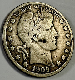 1909 P - BARBER - SILVER - HALF DOLLAR  " FINE GRADE " LOW MINTAGE” # BHD 1909-P