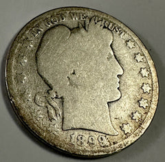 1899-P Barber Half Dollar  Low Mintage 90% silver Coin Fine Details # BHD1899-P