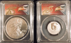 Silver eagle & quarter lot of 2 Thomas Cleveland eagle graded MS70 & PR70 #211