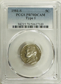 1981 -S Type1 JEFFERSON NICKEL PCGS PR70DCAM (HIGHEST GRADE) Lowest Price