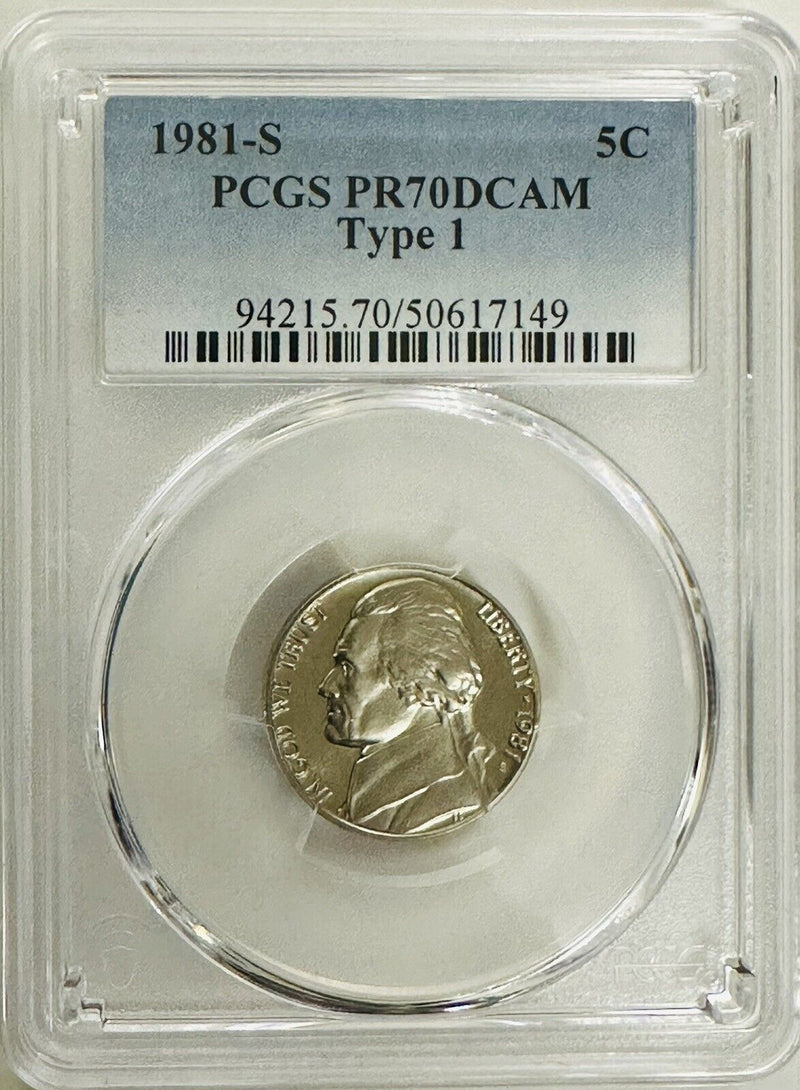 1981 -S Type1 JEFFERSON NICKEL PCGS PR70DCAM (HIGHEST GRADE) Lowest Price