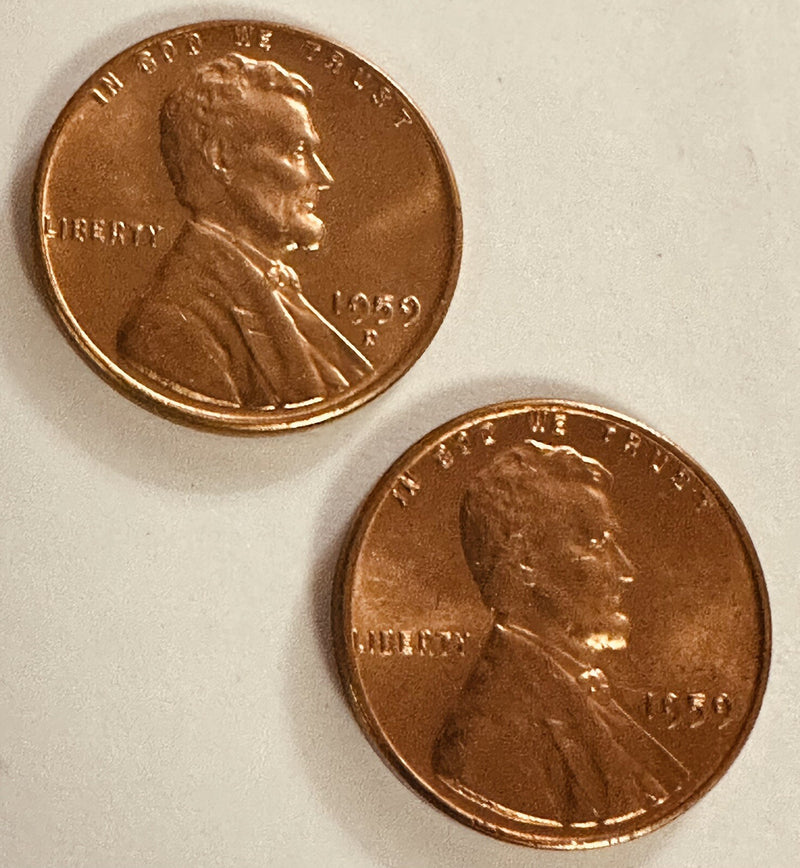 1959  P & D   Lincoln Memorial Cents - BU (two coins)  LMC 1959 P&D BU #1
