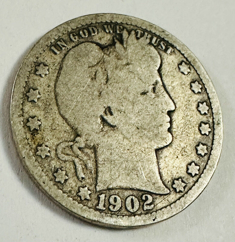 1902-P Barber Quarter 90% Silver, Over 120 years Old As Shown # BQ 1902-P