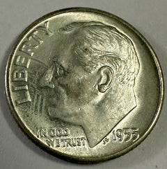 1955 D Roosevelt Dime Uncirculated 90% Silver 10c US Coin Lot # RD 1955-D #3