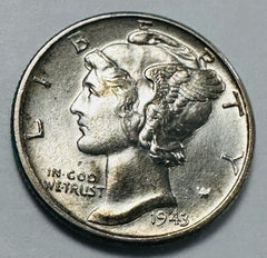 1943 P Mercury Dime Brilliant Uncirculated 90% Silver  BU  # MD 1943 (579-67)