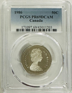1986 CANADA 50 CENTS PCGS PR69DCAM  FINEST GRADED (low Price)