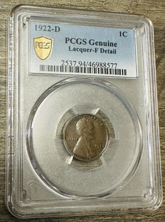 1922-D Lincoln Cent PCGS Graded GenuineLacquer-F Details Low Mintage