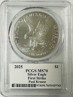 2025 $1 American Silver Eagle 1oz PCGS MS70 FS Legends of Life Paul Krause