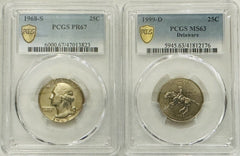 Lot Of 2 Quarters (1968-S & 1999-D) Both Gold Shield Rare Find # OA 38