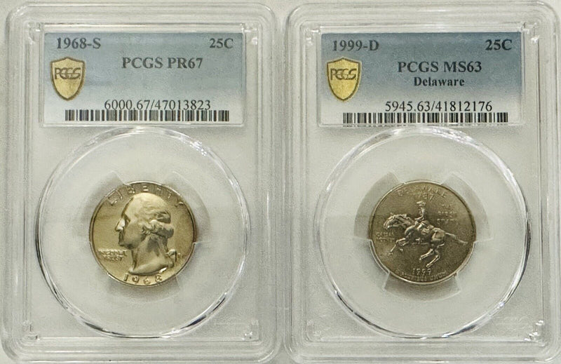 Lot Of 2 Quarters (1968-S & 1999-D) Both Gold Shield Rare Find # OA 38