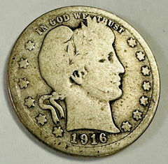 1916-D Denver Mint Silver Barber Quarter Fine Details As Pictured # BQ 1916-D FD