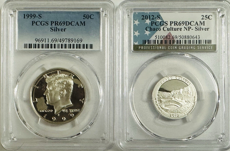 Silver Lot Of 2 PR69DCAM COINS ( Kennedy Half & National Park Quarter) # OA 118