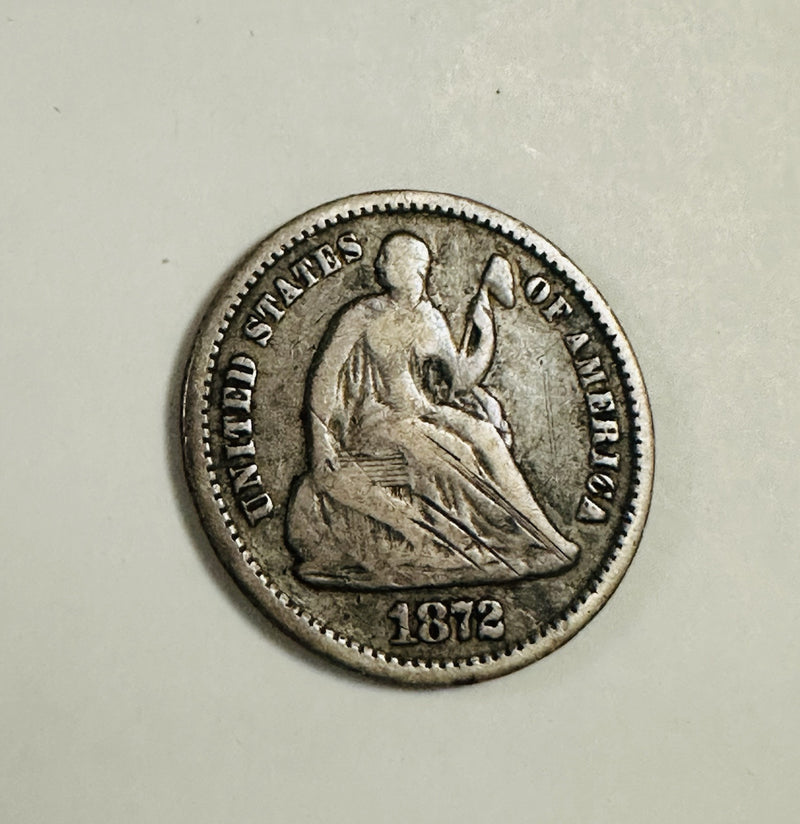 1872 P Seated Liberty Half Dime- Philadelphia, F-VF Details AS PICTURED # SLHD 1