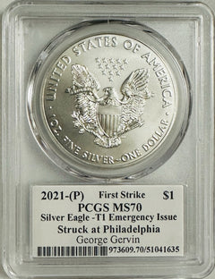 2021 (P) $1 Silver Eagle Emergency T1 PCGS  MS70 Legends of Life George Gervin