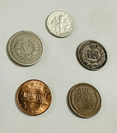 Starter Collection Lot of 5 US Coins SILVER & 100+ YEAR OLD- NO Junk coins #SC 6