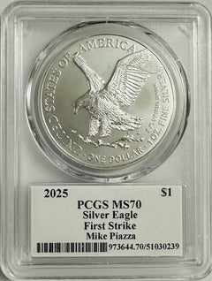 2025 $1 Silver Eagle PCGS MS70 First Strike Legends of Life Mike Piazza Signed