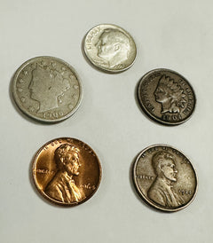 Starter Collection Lot of 5 US Coins SILVER & 100+ YEAR OLD- NO Junk coins #SC 6
