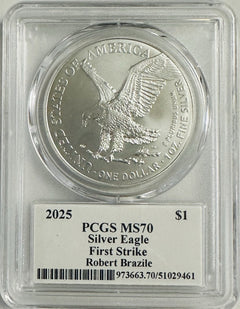 2025 $1 American Silver Eagle 1oz PCGS MS70 FS Legends of Life Robert Brazile