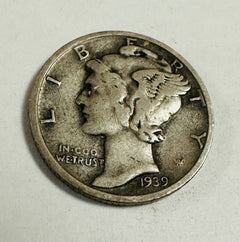 1939-S Mercury Silver Dime~VF~W/ Bold Date/Mint Mark As Shown (low Price)#MD39#2