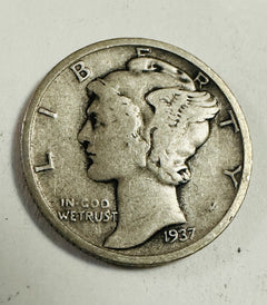 1937-S Mercury Dime circulated 90% Silver  Very Fine Details As Shown # MD 05