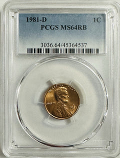 1981 d lincoln Memorial Cent PCGS MS64RB #OA 113 (Hard Finding In Red Brown)