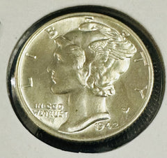 1942- P FSB Mercury 90% Silver Dime  Gem BU Lustrous Frosty White # MD 1942P LFW
